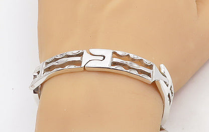 MEXICO 925 Sterling Silver  Vintage Shiny Bar Hinge Link Chain Bracelet BT2936