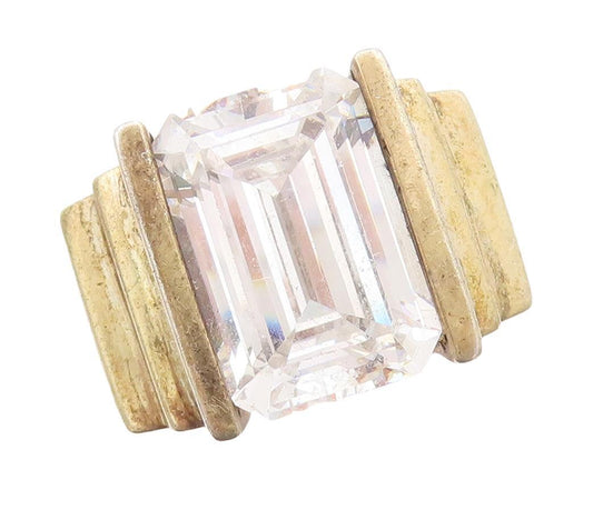 925 Sterling Silver Vintage Ring Solid Rectangle Cut CZ Step Cut  Sz 7  RG28408