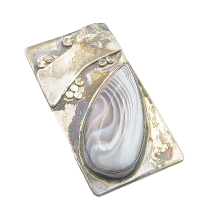 925 Sterling Silver  Vintage Tear Drop Agate Dark Tone Square Pendant  PT9478
