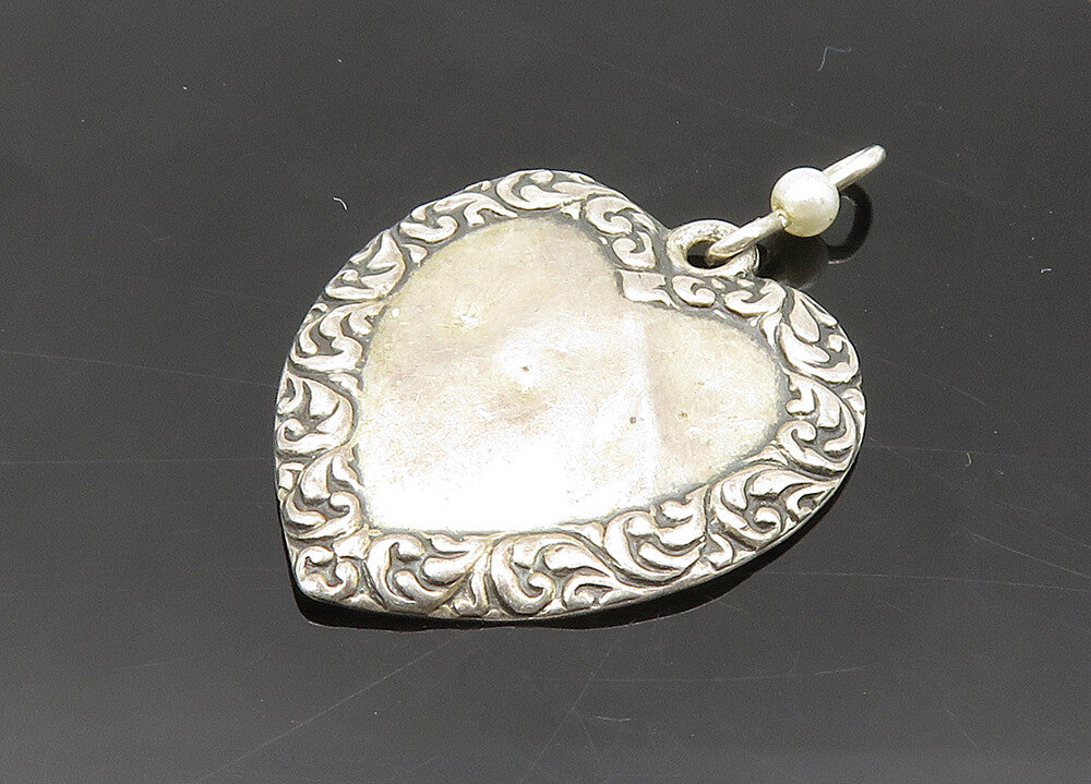 925 Sterling Silver  Vintage Petite Pearl Bordered Love Heart Pendant  PT16469