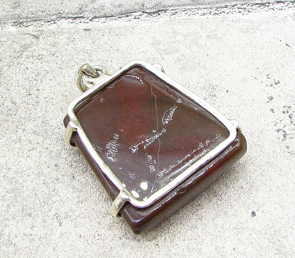 925 Sterling Silver  Vintage Cabochon Cut Jasper Drop Pendant  PT1652