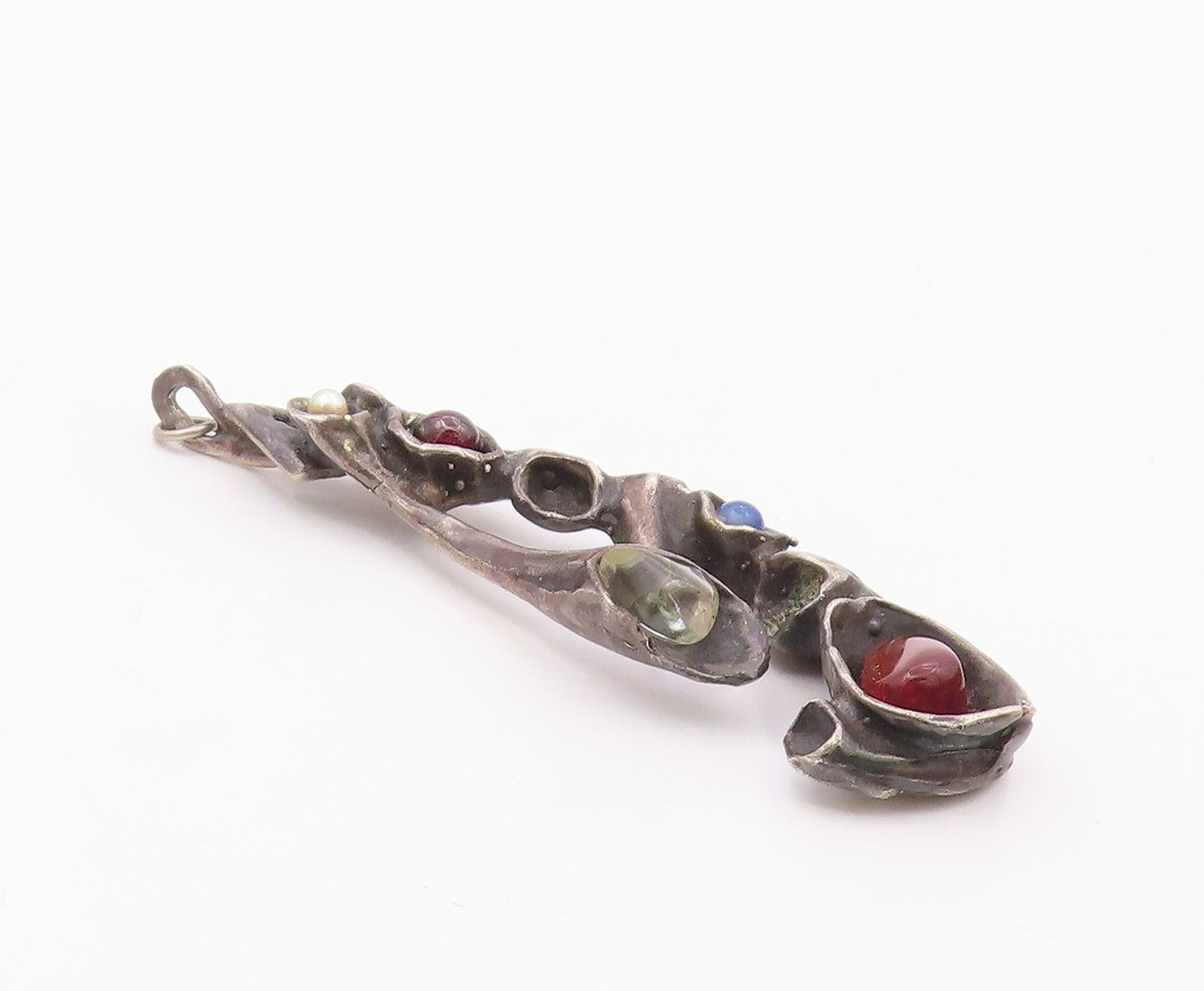 925 Silver  Vintage Amber Garnet & Pearl Brutalist Heavy Large Pendant PT19280