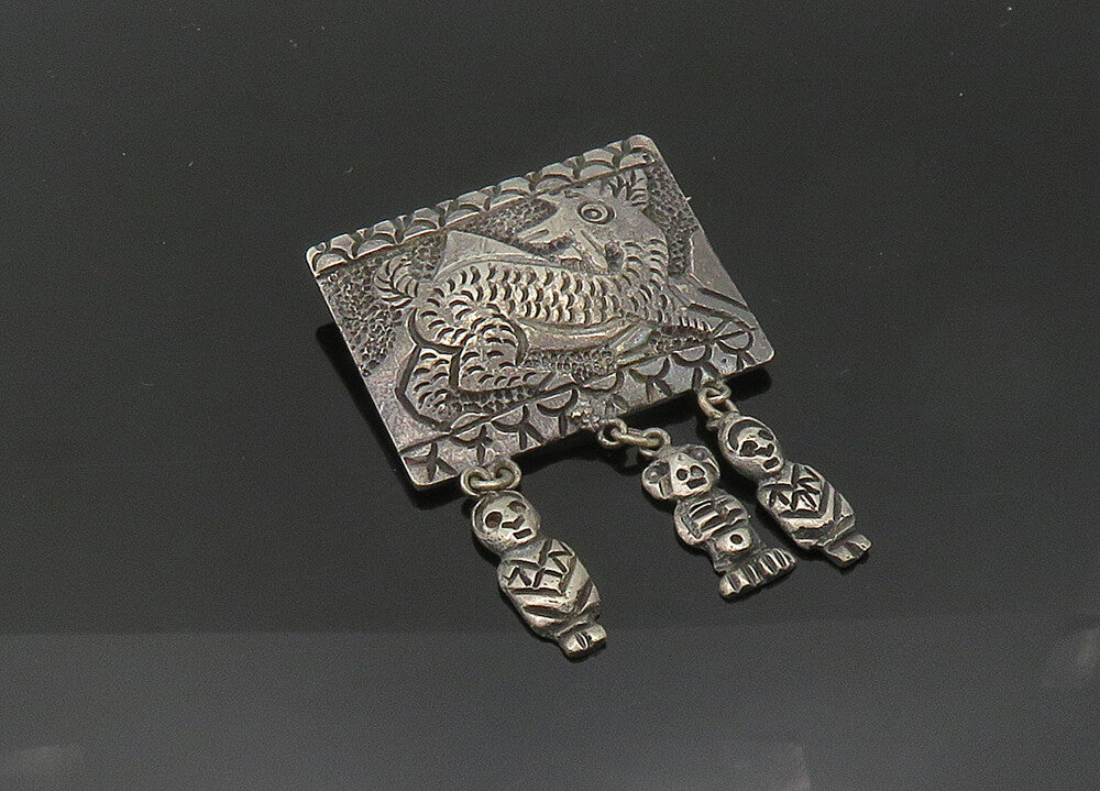 925 Sterling Silver  Vintage Antique Dangling Statues Animal Brooch Pin BP8112