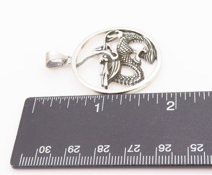 925 Sterling Silver Vintage Pendant Dark Tone Cutout Chinese Dragon  PT24386