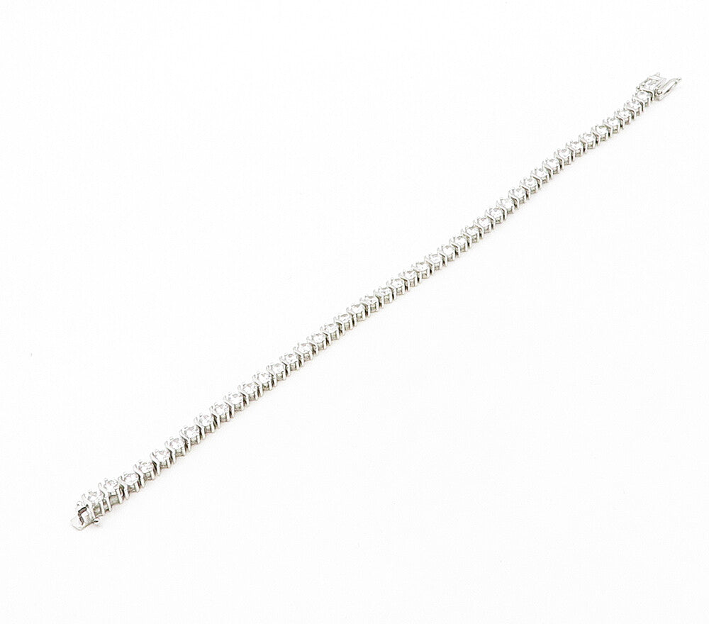 925 Sterling Silver  Sparkling Cubic Zirconia Swirl Chain Bracelet  BT6413