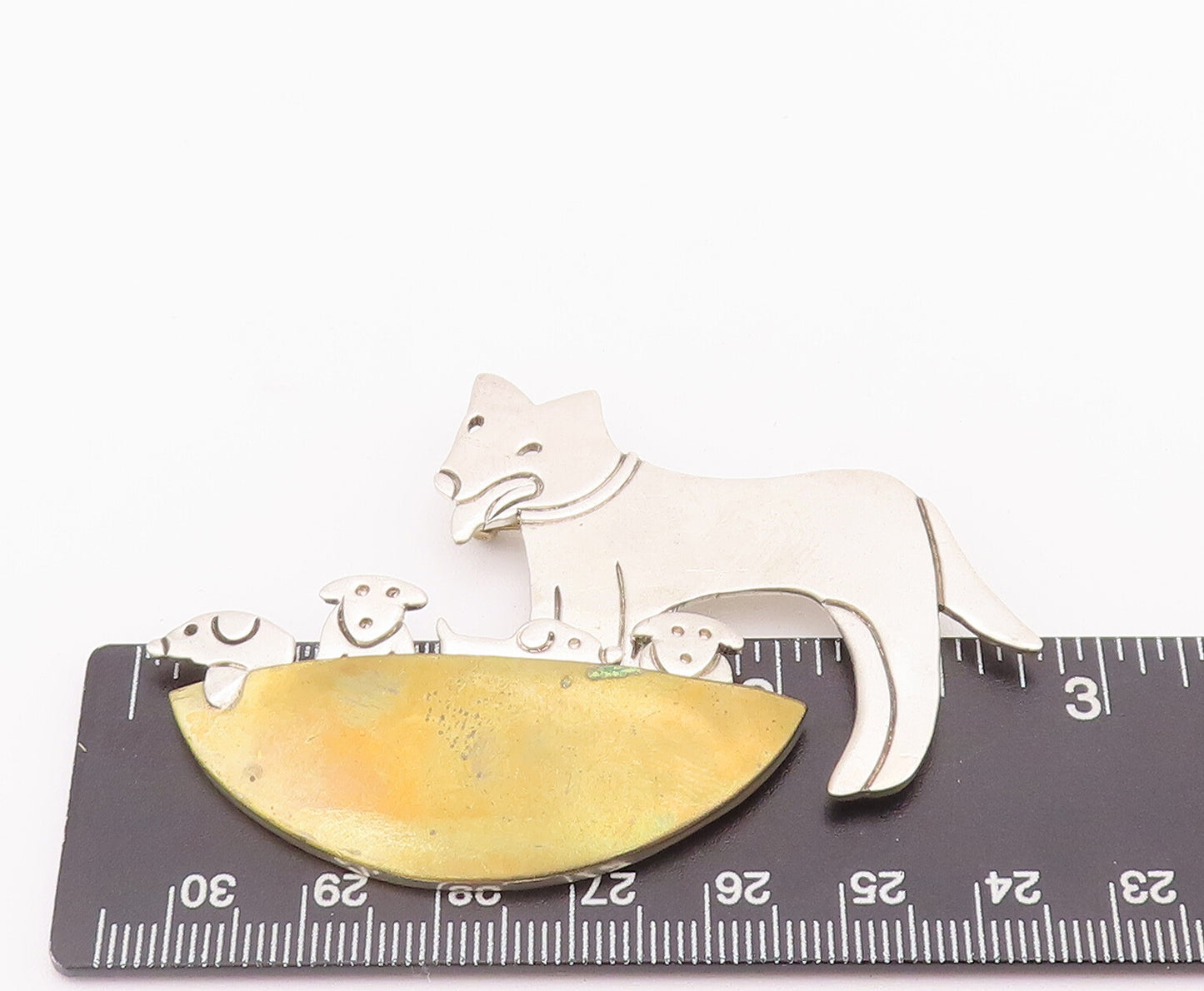 925 Sterling Silver Vintage Brooch Pin CHRISTINA MEXICO Happy Dog Family BP10740