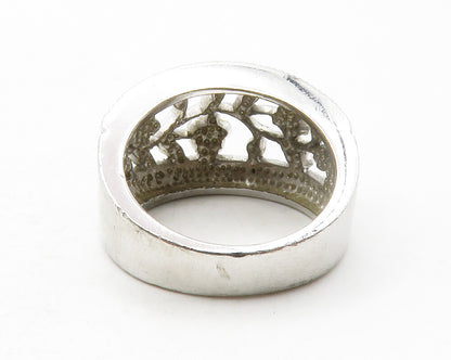 925 Sterling Silver  Topaz Two Tone Floral Vine Motif Band Ring Sz 6  RG13274
