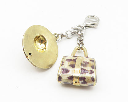 925 Sterling Silver  Vintage Enamel Coated Hand Bag & Hat Pendant  PT8892