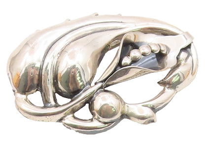 925 Sterling Silver  Vintage Shiny Smooth Flower & Leaf Brooch Pin  BP8119