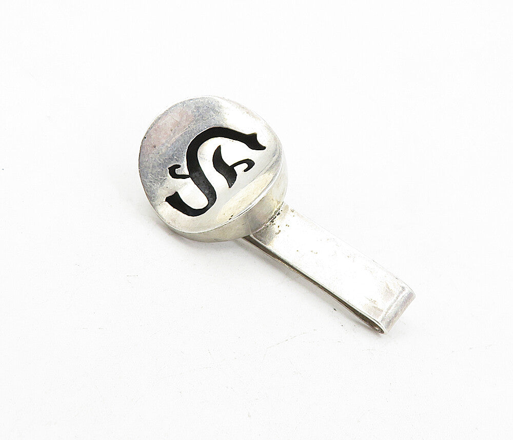 AA MEXICO 925 Silver  Vintage Dark Tone S Initial Cutout Tie Clip  TR1387