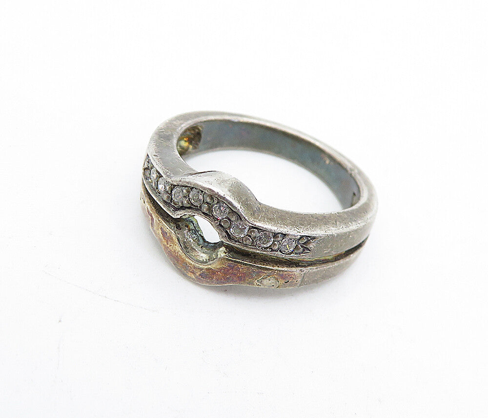 925 Sterling Silver  Vintage Topaz Dark Tone Split Band Ring Sz 6.5  RG5229