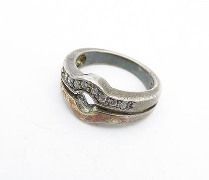 925 Sterling Silver  Vintage Topaz Dark Tone Split Band Ring Sz 6.5  RG5229