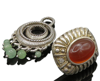 JUDITH RIPKA 925 Silver   Vintage Jade & Carnelian Lot Single Earrings EG11325