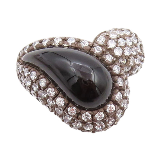 925 Sterling Silver Vintage Ring Dark Tone Onyx Halo CZ Inlay Sz 7  RG32372