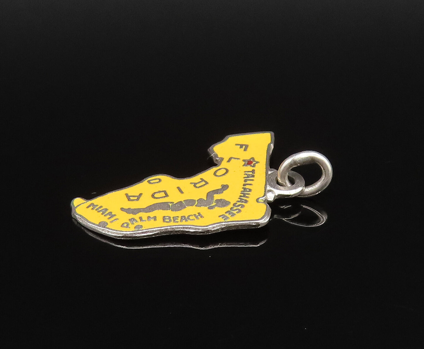925 Sterling Silver  Vintage Enamel Florida State Souvenir Pendant  PT21284