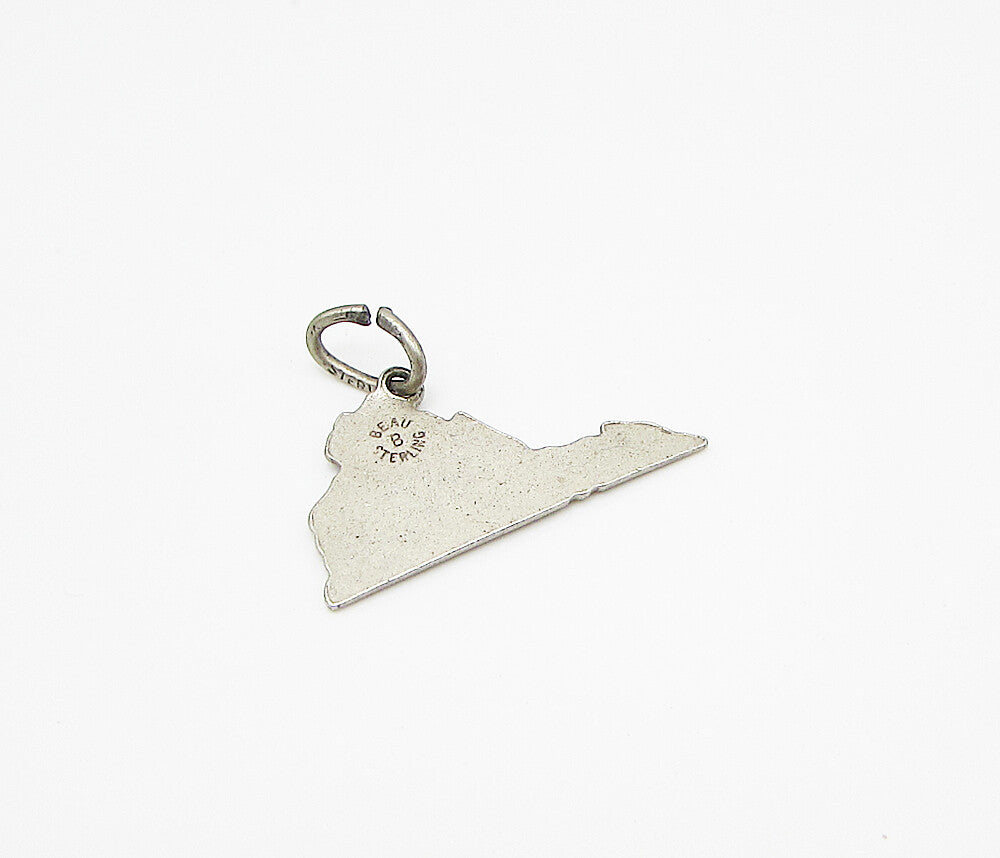 BEAU 925 Sterling Silver  Vintage Virginia Map Charm Pendant  PT2162