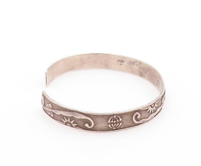 925 Sterling Silver Vintage Bracelet CHINESE EXPORT Antique Floral Cuff  BT11188