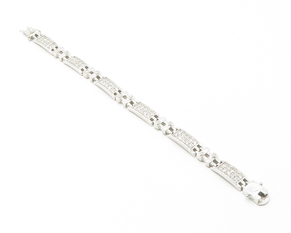 925 Sterling Silver  Sparkling Cubic Zirconia Hinge Chain Bracelet  BT5646