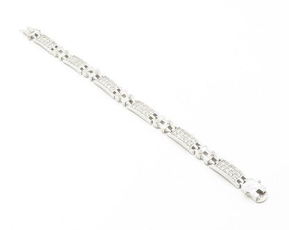 925 Sterling Silver  Sparkling Cubic Zirconia Hinge Chain Bracelet  BT5646
