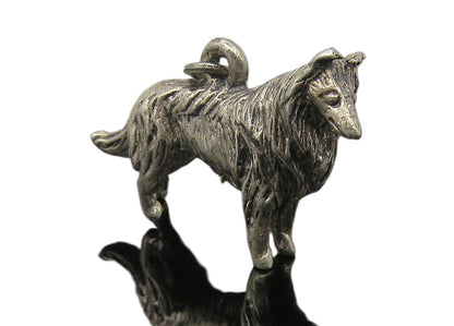 925 Sterling Silver  Vintage Shiny Petite Etched Collie Dog Pendant  PT8950