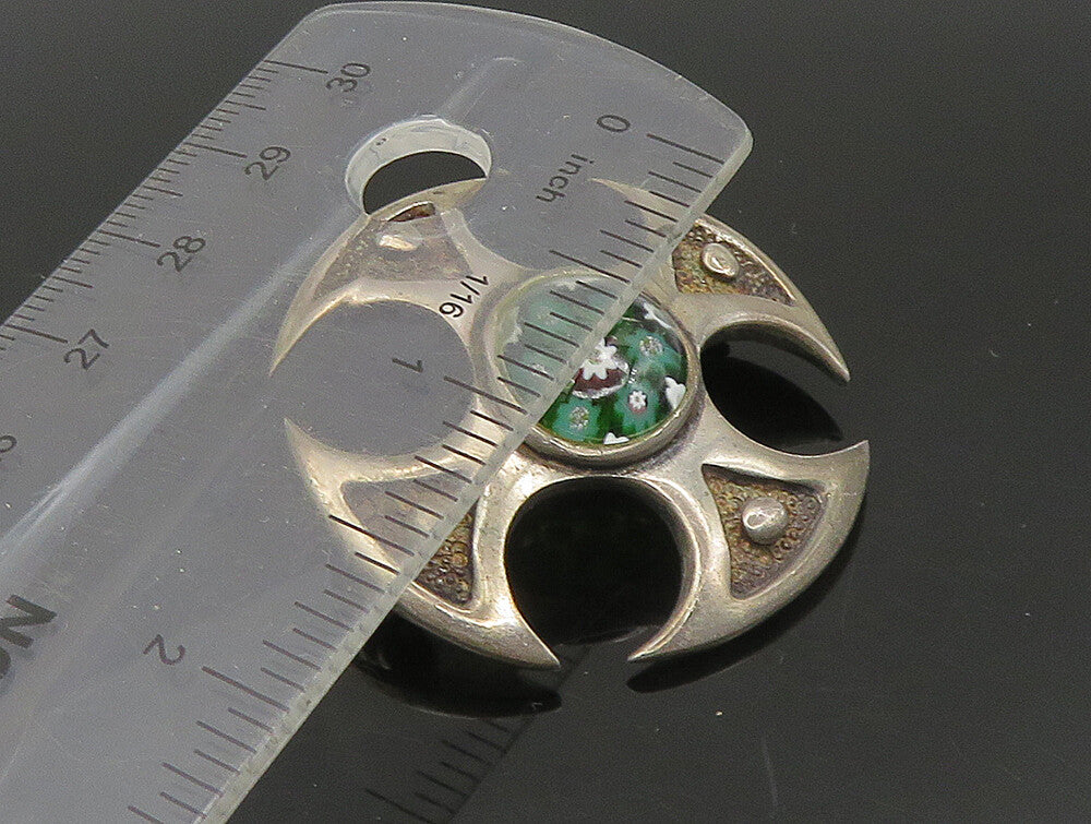 ENGLAND 925 Silver  Vintage Floral Millefiori Murano Glass Brooch Pin  BP9233