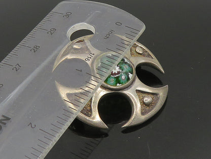 ENGLAND 925 Silver  Vintage Floral Millefiori Murano Glass Brooch Pin  BP9233