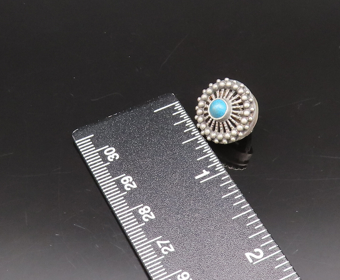 EUROPEAN 925 Silver  Vintage Beaded Edge Chrysocolla Wheel Earrings  EG12294