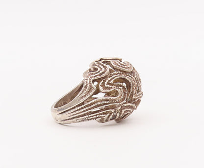 925 Sterling Silver Vintage Ring Brutalist Cutout Swirly Domed  Sz 6 RG28088
