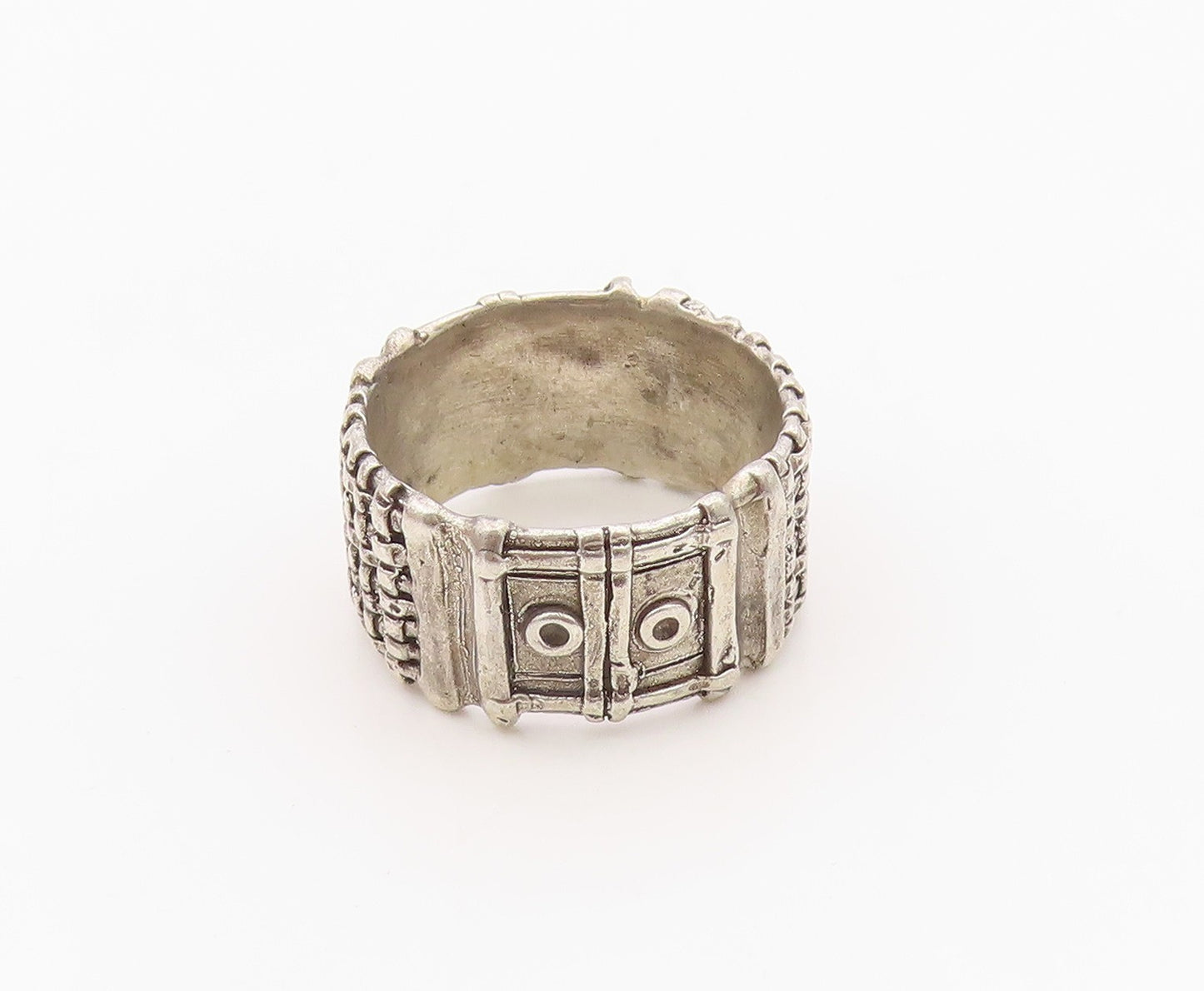925 Sterling Silver Vintage Ring Textured Woven Statement Band  Sz 6  RG36406