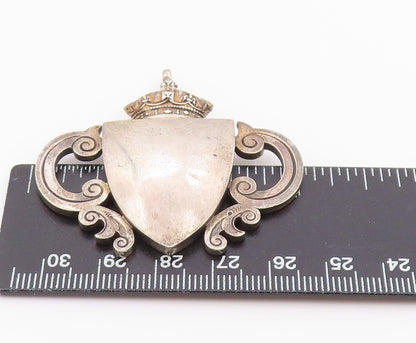 925 Sterling Silver Vintage Pendant MANTON & MOLE Crowned Shield Crest  PT26385