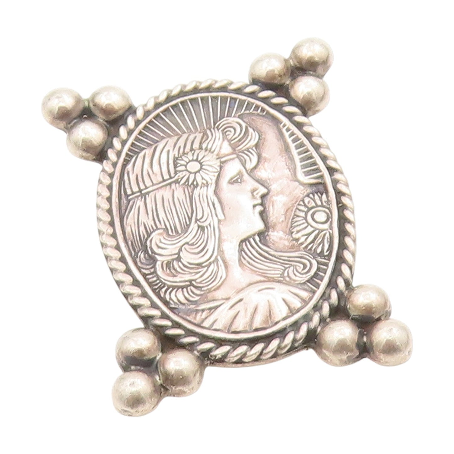 925 Sterling Silver Vintage Pendant BRENDA SCHOENFELD Carved Lady Face  PT25547