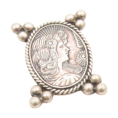 925 Sterling Silver Vintage Pendant BRENDA SCHOENFELD Carved Lady Face  PT25547