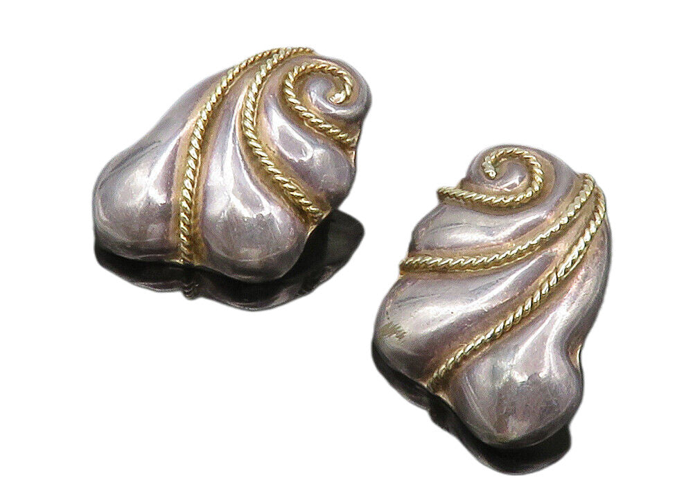 925 Sterling Silver  Vintage Two Tone Swirl Twist Non Pierce Earrings  EG6611