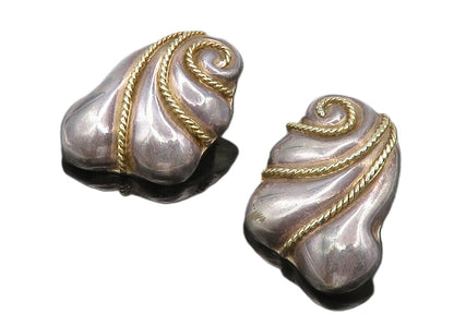 925 Sterling Silver  Vintage Two Tone Swirl Twist Non Pierce Earrings  EG6611