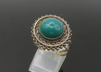 ISRAEL 925 Silver  Vintage Cabochon Green Onyx Cocktail Ring Sz 7.5  RG22623