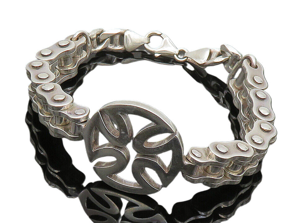925 Sterling Silver  Vintage Shiny Open Cross Bicycle Chain Bracelet  BT8004