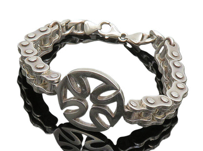 925 Sterling Silver  Vintage Shiny Open Cross Bicycle Chain Bracelet  BT8004