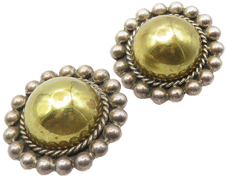 MEXICO 925 Sterling Silver   Vintage Floral Dome Non Pierce Earrings  EG5744