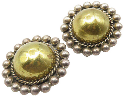 MEXICO 925 Sterling Silver   Vintage Floral Dome Non Pierce Earrings  EG5744