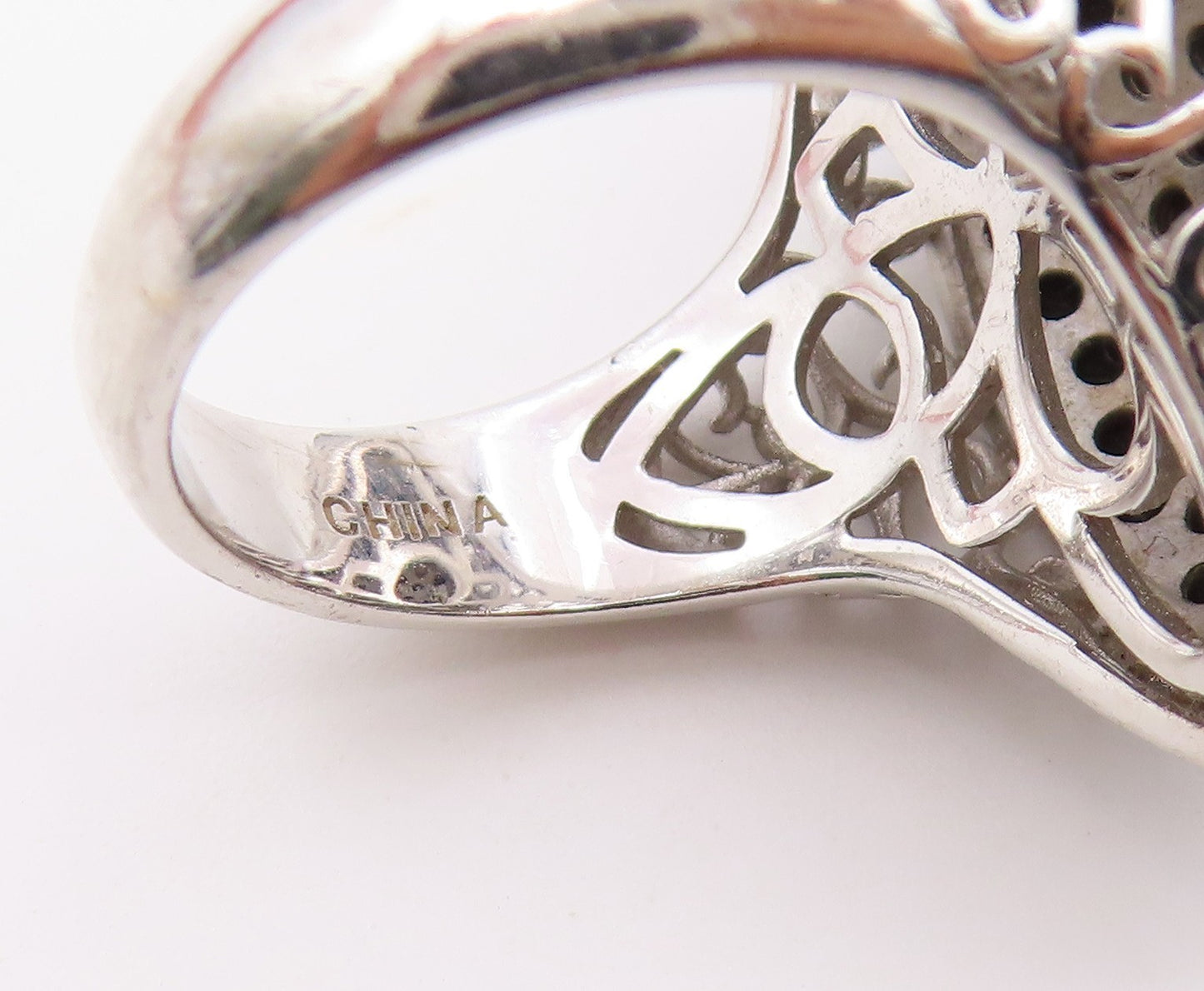 925 Sterling Silver Vintage Ring Black Spinel Marquise Dome Band  Sz 7  RG36611