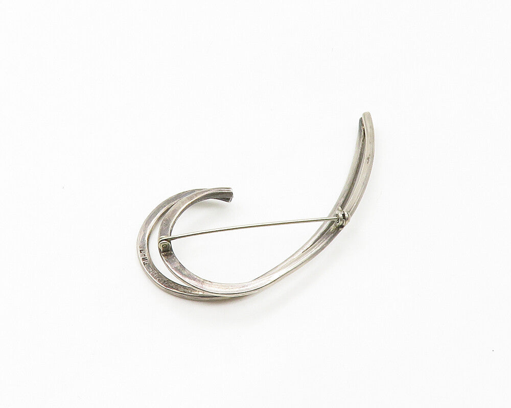 MEXICO 925 Sterling Silver  Vintage Dark Tone Smooth Swirl Brooch Pin  BP6893
