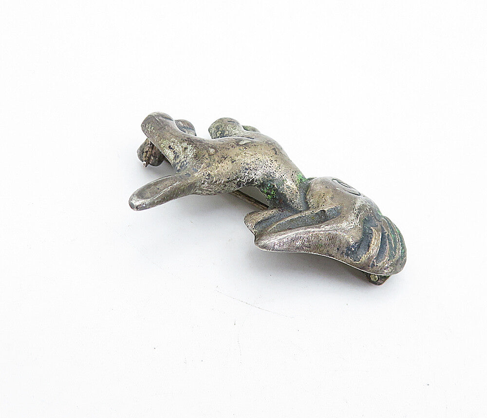 925 Sterling Silver Vintage Antique Dark Tone Baby Donkey Brooch Pin BP1499