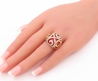 925 Sterling Silver Vintage Ring Gold Plated Enameled Swirly CZ  Sz 5  RG32409