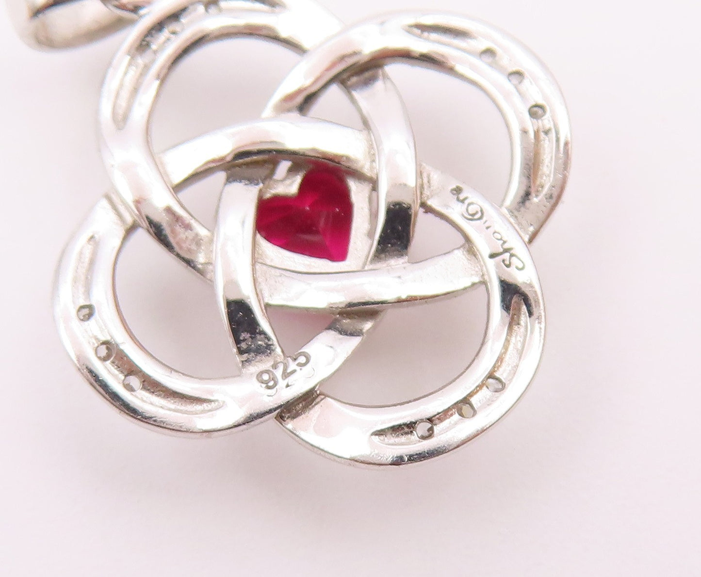 925 Sterling Silver  Vintage Pink Topaz Shiny Love Knot Pendant  PT17928