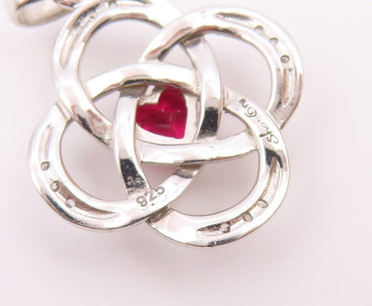 925 Sterling Silver  Vintage Pink Topaz Shiny Love Knot Pendant  PT17928