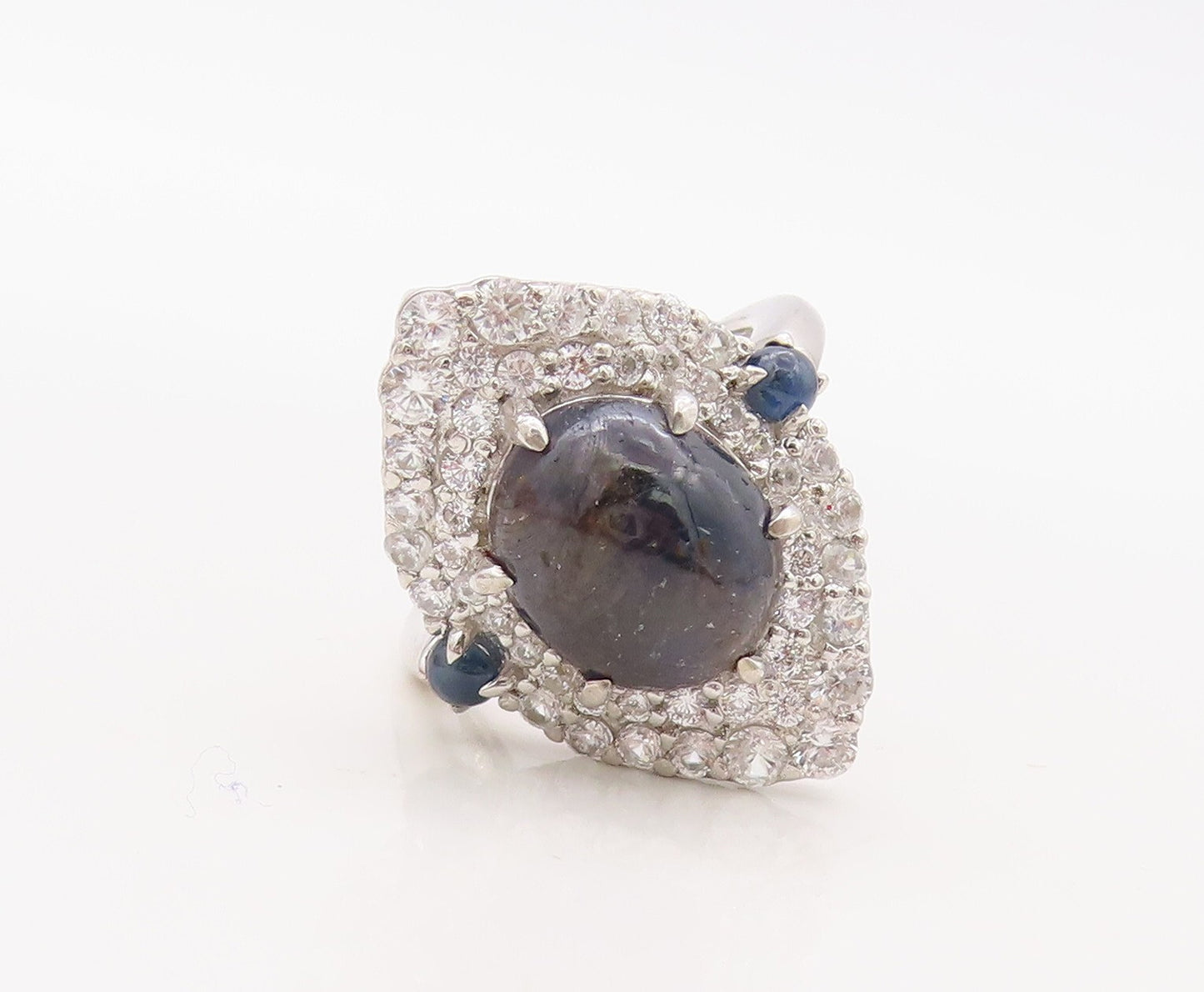 925 Sterling Silver Vintage Ring Diamonds Shape CZ & Gemstones  Sz 7  RG30595