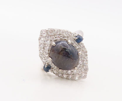 925 Sterling Silver Vintage Ring Diamonds Shape CZ & Gemstones  Sz 7  RG30595