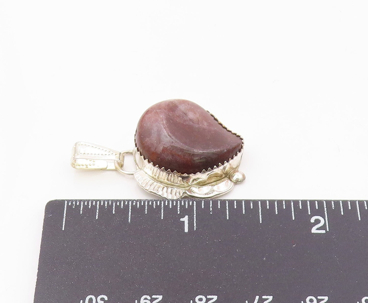 NAVAJO 925 Sterling Silver  Vintage Agate Shiny Etched Drop Pendant  PT7330