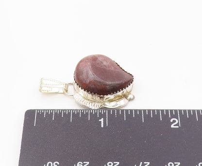 NAVAJO 925 Sterling Silver  Vintage Agate Shiny Etched Drop Pendant  PT7330