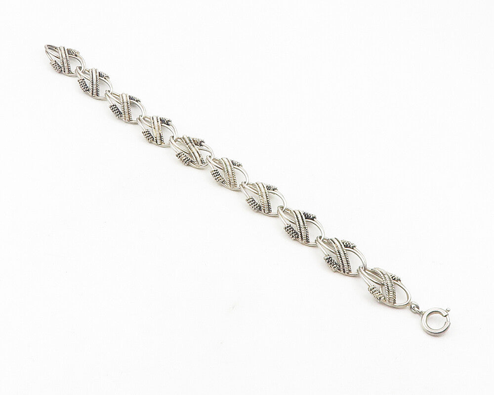 925 Sterling Silver  Vintage Shiny Rope Twist Wrapped Chain Bracelet  BT4579